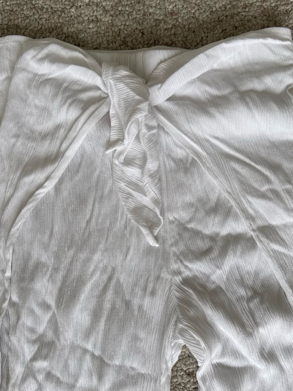 White Strapless Tie-Front Textured Top